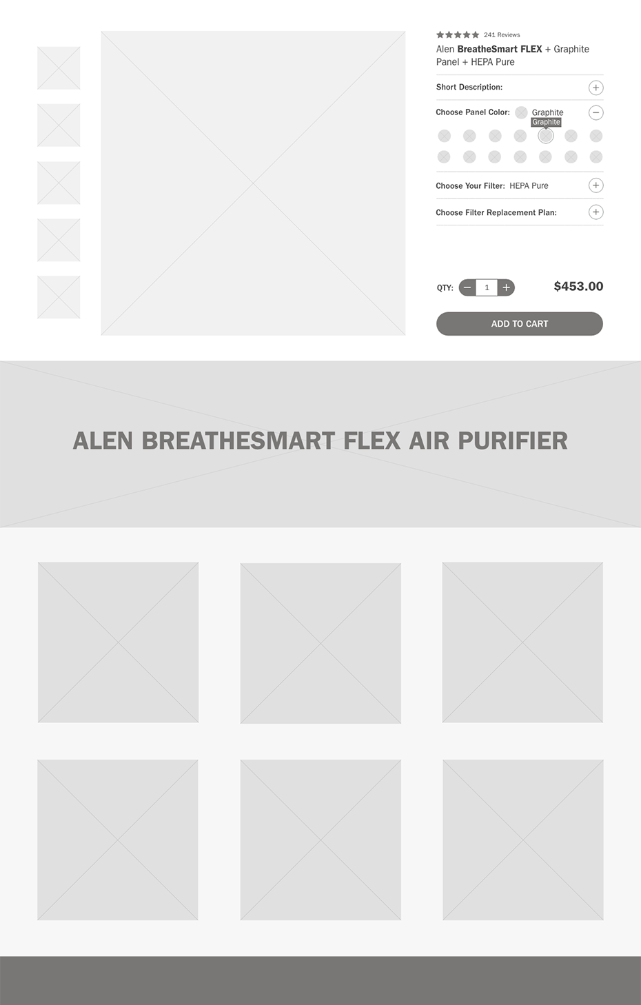Alen BreatheSmart FLEX product page desktop wireframe