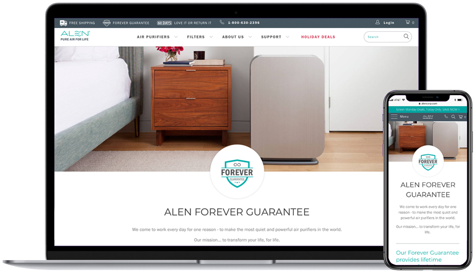 Forever Guarantee logo and responsive landing page
