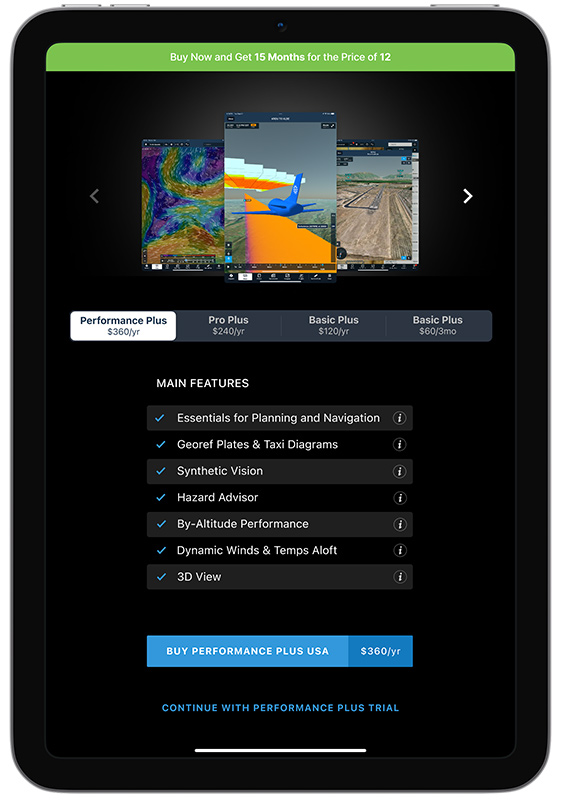 ForeFlight Mobile. Contextual upgrade modal