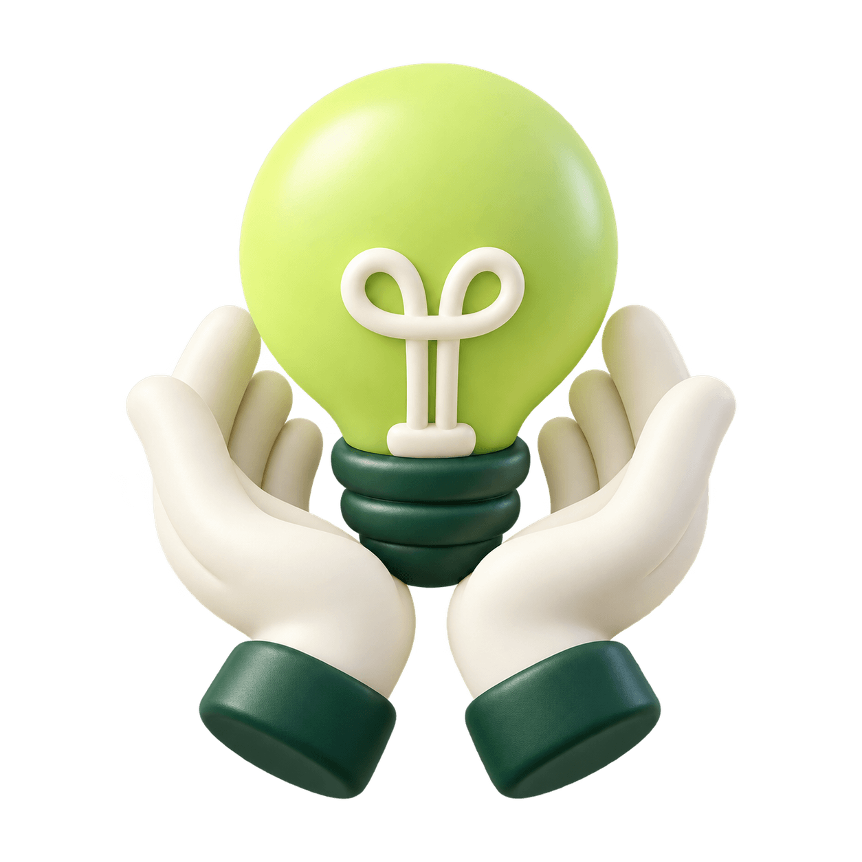 3D icon of two open hands holding a lightbulb, for shared ideas