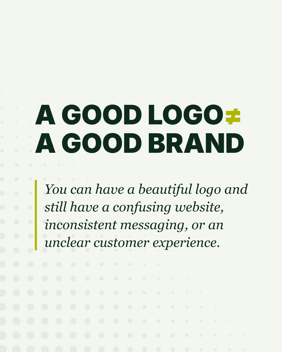 Puente Digital post on a light ground reading 'A good logo is not a good brand' with a short supporting paragraph